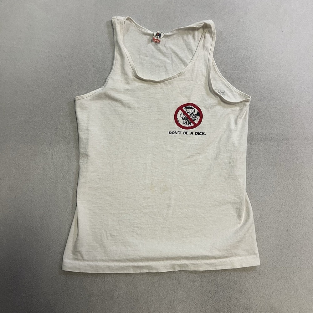 Vintage Comic Strip "Don't Be A Dick" Tank Top Shirt Men's Size Medium White 90s